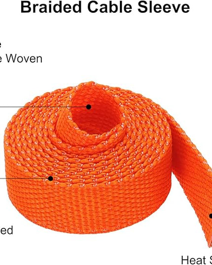 MECCANIXITY Braided Cable Sleeves Heat Shrinkable Fabric Sleeving, 5/16" 3ft Orange 2:1 Ratio Heat Shrinkable Cord Protector for Harness Cable, Network Cable Protection, Cable Management