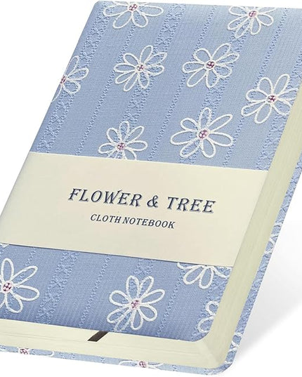 B6 Notebook, Flower Fabric Journal, Writing Notebook for Women, 5x7 Lined Notebook & Sketchbook, Lay Flat Hardcover Notebook, Small Sketchbook, Daisy Gifts for Girl, Blue