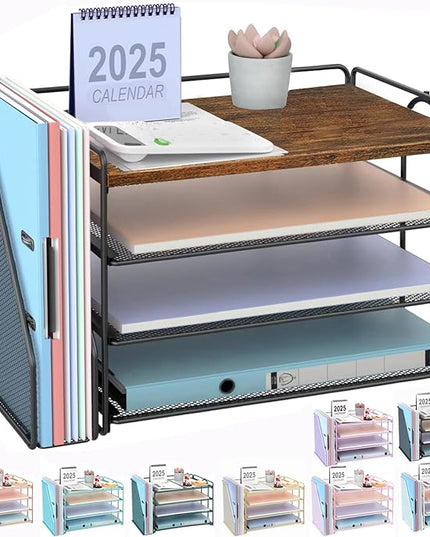 gianotter 4-Tier Paper Organizer With Magazine Holder, Desk Organizers and Accessories, Desk Accessories & Workspace Organizers, File Organizer for Office Supplies Storag (Wood, 4-Tier)