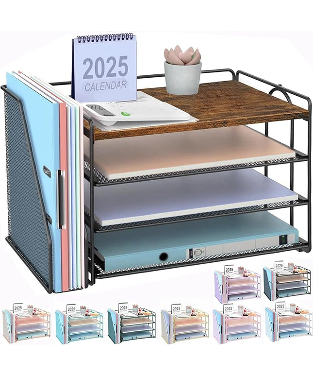 gianotter 4-Tier Paper Organizer With Magazine Holder, Desk Organizers and Accessories, Desk Accessories & Workspace Organizers, File Organizer for Office Supplies Storag (Wood, 4-Tier)