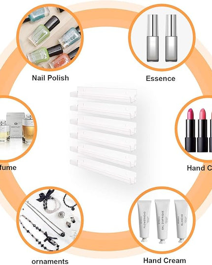 15" Acrylic 6 Shelves Nail Polish Wall Mounted Holder Paint Organizer Storage Rack Clear Hanging Nail Polish Shelf Floating Wall Mount Nursery Bookshelves Vinyl Display Record Holder.