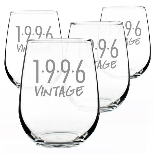 Vintage 1996 Stemless Wine Glass for 30th Birthday - 17 oz - Set of 4