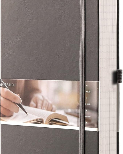 EMSHOI A5 Lined Journal Notebook - 120gsm Thick PU Leather Hardcover with Sticky Notes, 256 Numbered College Ruled Notebook for Work, School & Writing, 5.75" x 8.38" Dark Grey