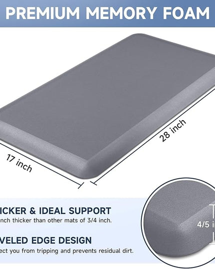 StepRite 4/5 Inch Thick Kitchen Mat Anti Fatigue Mat Kitchen Rugs Kitchen Decor Non-Slip, Stain & Water Resistant, Kitchen Mats Desk Mat for Kitchen, Office, Workshop, Grey, 17'' x 28''