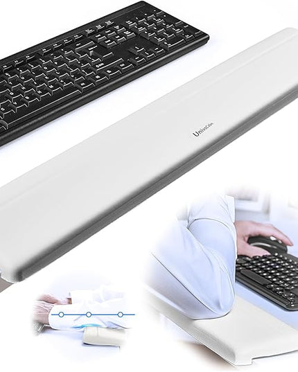 UnivoColors Long Arm Rest for Desk Edges,PU Leather,Non-Slip,Memory Foam,Desk Edge Support,Ergonomic Design for Long-Hour Work(23.6 * 3.9 inch One-Piece Design of White)