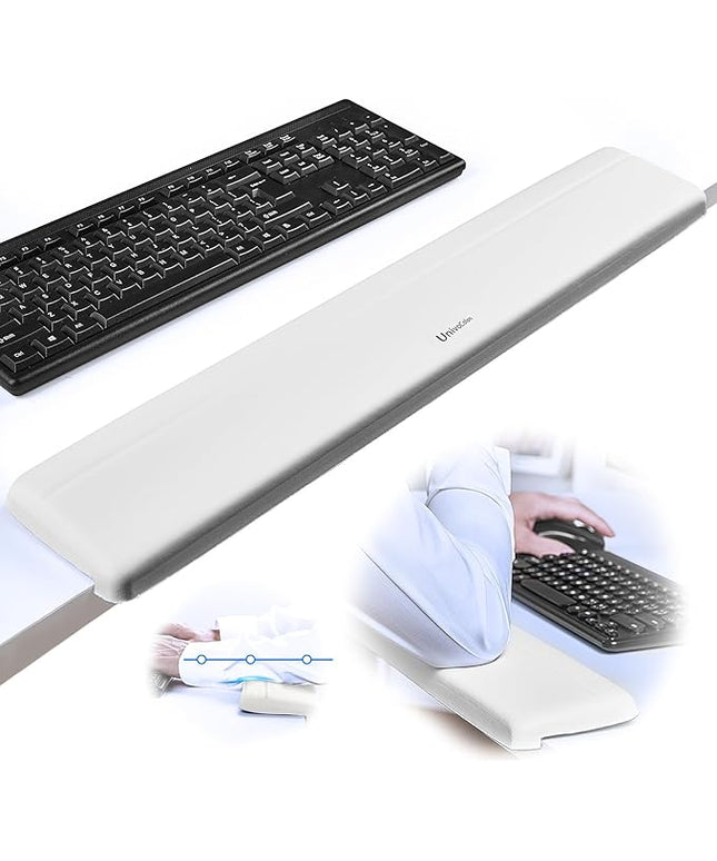 UnivoColors Long Arm Rest for Desk Edges,PU Leather,Non-Slip,Memory Foam,Desk Edge Support,Ergonomic Design for Long-Hour Work(23.6 * 3.9 inch One-Piece Design of White)