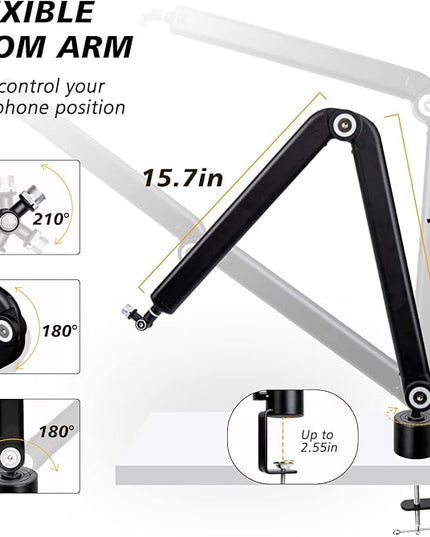 SUNMON Mic Stand Boom Arm - Microphone Arm Compatible with HyperX QuadCast, 360° Rotation Microphone Stand, Weighted Metal Mic Boom Arm for HyperX QuadCast,Blue Yeti,Shure MV7,Rode and Most Gaming