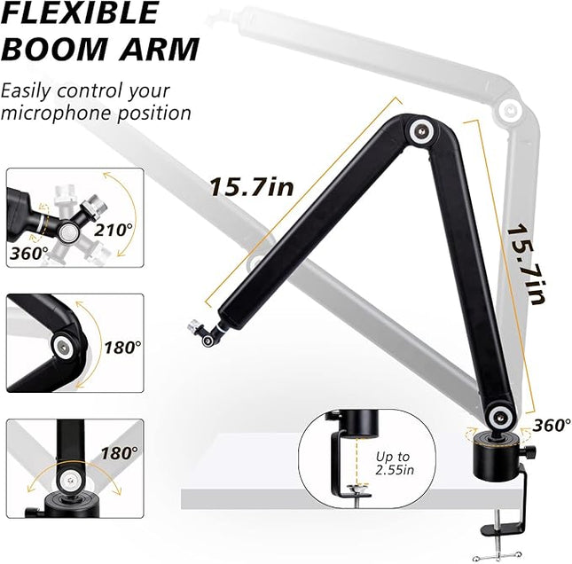 SUNMON Mic Stand Boom Arm - Microphone Arm Compatible with HyperX QuadCast, 360° Rotation Microphone Stand, Weighted Metal Mic Boom Arm for HyperX QuadCast,Blue Yeti,Shure MV7,Rode and Most Gaming