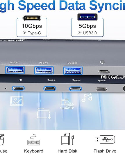 USB C Hub 10Gbps, USB C Splitter with 4K@60Hz Video Output, 100W Power Delivery Charging, Data Transfer, USB4 Hub Multiport Adapter for MacBook Pro/Air, iPad Pro, Mac mini and More Type C Devices