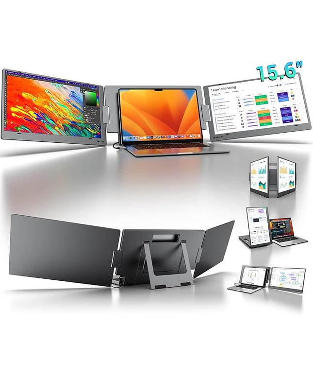 KYY Laptop Screen Extender, 15.6" Monitor Extender with Type-C Plug&Play, 1080P FHD Portable Triple Monitor for Laptop with Alloy Dual Display fit 13"-17", Portable Extended Screen for Mac/Wins/Chrome