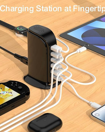 USB Charger Block with Type C, 6-Port Chargers for Multiple Devices, USB Charging Hub with Smart IC, Charger Station for Phone/Tablet/Gaming, Wall Charger Adapter Compact&Portable