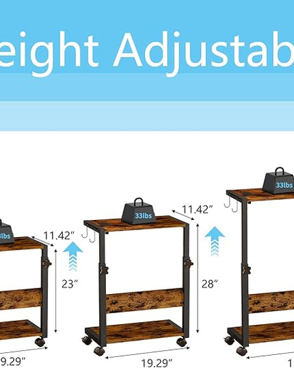 Computer Tower Stand with LED Light Strip,Mobile Rolling CPU Holder,Height Adjustable PC Tower Stand with Charging Station for Office Home (Rustic Brown)