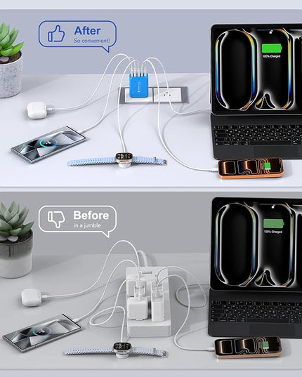 2-Pack USB C Wall Charger Block,60W 5-Port C Charger Fast Charging Block PD Power Adapter +QC 3.0 Multiport Type C Box Charger Cube USB A Wall Plug for iPhone 14/15/16/17 Pro Max,Samsung Galax