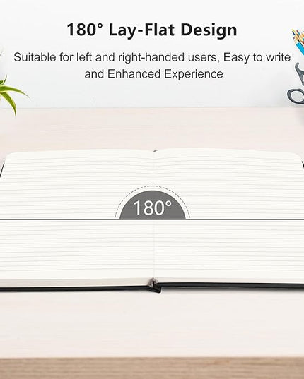 RETTACY Lined Journal Notebook, 192 Numbered Pages, A5 Medium Size (5.7'' x 8.3''), for Men & Women, Journaling, Writing, Work & Office, Leather Hardcover, 100 GSM Thick Paper (Black)