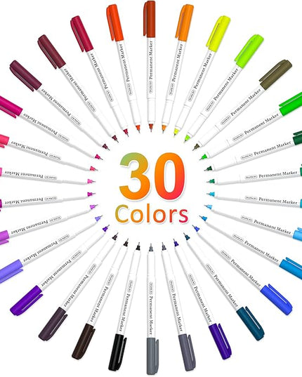 Shuttle Art Permanent Markers, 30 Assorted Colors Ultra Fine Point Permanent Marker Packed in Travel Case, Ideal Colored Markers Set for Adults Coloring Doodling on Plastic, Glass, Gift for Teens