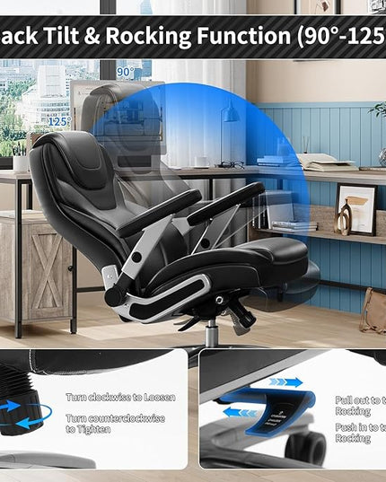 Big and Tall Office Chair with 5D Arms, 600lbs Fabric & PU Leather Heavy Duty Desk Chair, Adjustable Lumbar Support & Height, Tilt Function, High Back Ergonomic Executive Computer Chair