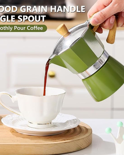 Bincoo Espresso Maker Stovetop - Small Camping Moka Pot 1-2 Espresso Cup/120ML,Stove Top Espresso Pot Italian Coffee Maker,Easy to Use (Green)