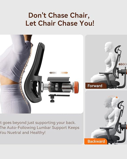 Newtral Ergonomic Office Chair with Adaptive Lumbar Support- High Back Desk Chair with Adjustable Headrest, 3D Armrest, Adjustable Seat Depth & Height, Home Office