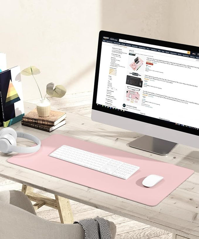 YSAGi Non-Slip Leather Desk Pad Blotter, Waterproof Laptop Computer Desk Keyboard Mat, Table Protector Mat, Large Mouse Pad for Office/Work/Home/Decor(Pink, 31.5" x 15.7")
