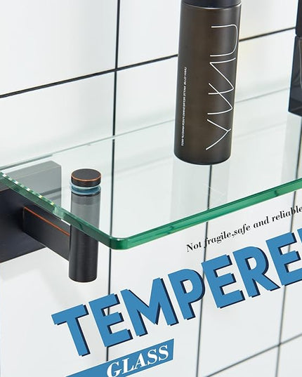 KOKOSIRI Wall Shelves Bathroom Hardware Glass Floating Shelf Small Hanging Rack Storage/Room Decor 12-Inch Oil Rubbed Bronze 2 Pack B1105ORB-L12-P2