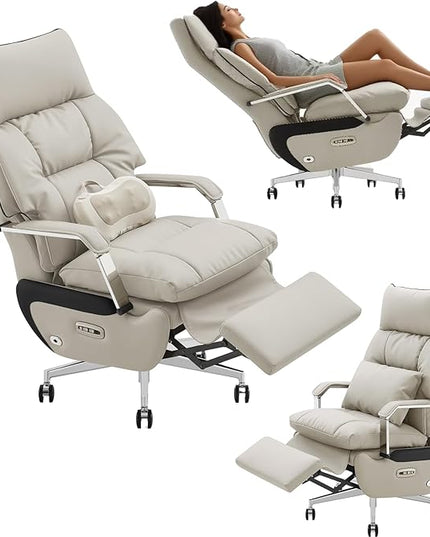 Dual Motor Executive Home Office Chair with Footrest - Massage Replacement (Replacement, White)
