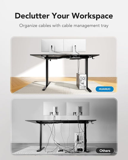 HUANUO L-Shaped Standing Desk, 63 x 40 inch Dual Motor Corner Standing Desk, Electric Height Adjustable Computer Desk with Cable Tray & 3 Preset Heights, Raising Desk for Home Office, Black, HNESD109