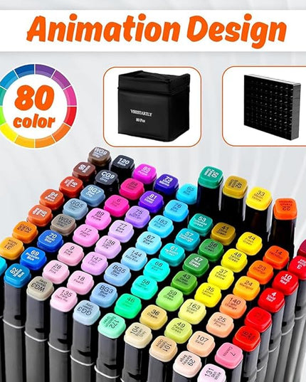 80 Colors Alcohol Markers with Base, Permanent Dual Tip Art Markers for Adults Anime Coloring Sketch Illustrations Pefect for Gift- Refillable