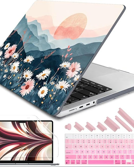 DONGKE Case for M5 MacBook Pro 14 inch 2025 2024-2021 M4 M3 M2 M1, Plastic Hard Shell Cover Compatible with A3434 A3112 A3401 A3185 A2992 A2779 A2442, Retina XDR Display & Touch ID, Sun & Daisies