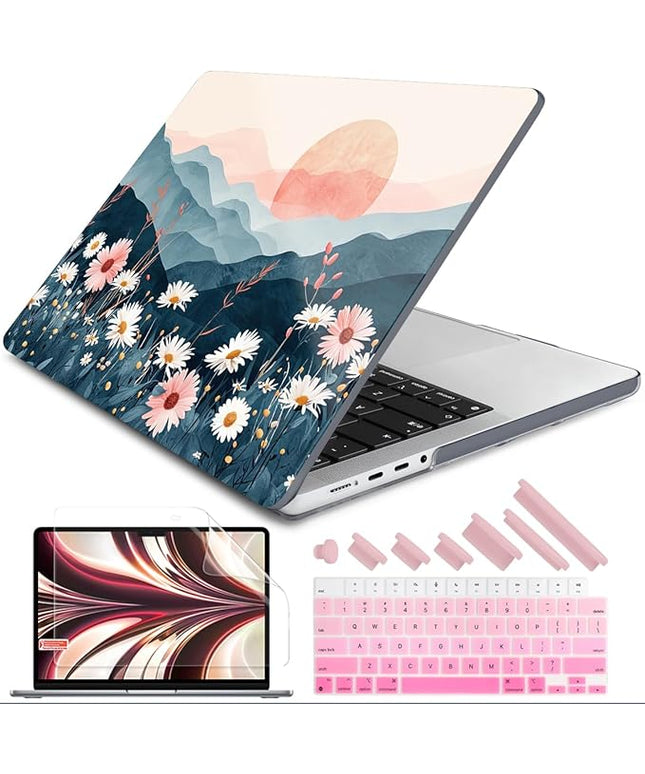 DONGKE Case for M5 MacBook Pro 14 inch 2025 2024-2021 M4 M3 M2 M1, Plastic Hard Shell Cover Compatible with A3434 A3112 A3401 A3185 A2992 A2779 A2442, Retina XDR Display & Touch ID, Sun & Daisies