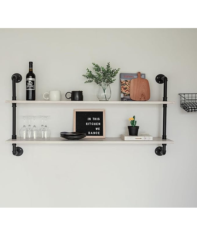 Floating Shelves for Wall Bookshelf Industrial Pipe Shelving Shelves Natural Wood Planks 48 inch Rustic Wall Shelves Hanging Bookshelves Farmhouse Kitchen Shelving
