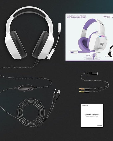 Gaming Headset with Microphone for Pc, Xbox One Series X/s, Ps4, Ps5, Switch, Stereo Wired Noise Cancelling Over-Ear Headphones with Mic, RGB, for Computer, Laptop, Mac, Nintendo, Gamer (White)