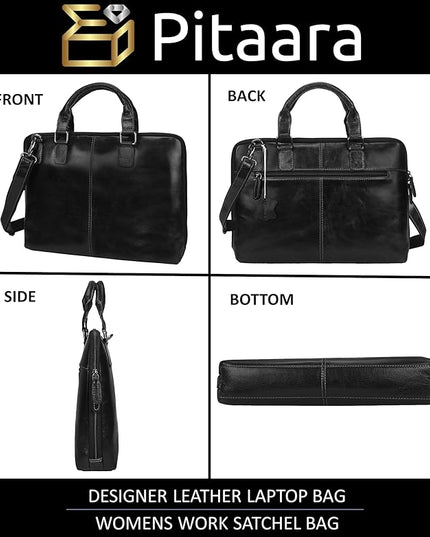 Pitaara Genuine Leather Women's Laptop Bag For Laptops Size 14"