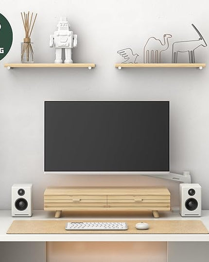Bamboo Monitor Stand with Drawer - Desk Organizer with Cable Management & Storage, Ergonomic Laptop Riser for Home Office (220lbs Capacity, 24 inch ,Natural)