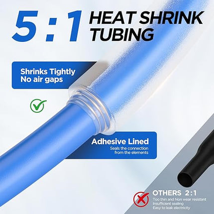 5:1 Heat Shrink Tubing Kit 500 PCS, Industry-Leading 5:1 Ratio Adhesive Lined, Marine Grade Dual Wall, Waterproof Electrical Wire Wrap Assortment – Industrial & Automotive Heat Shrink Tube Kit