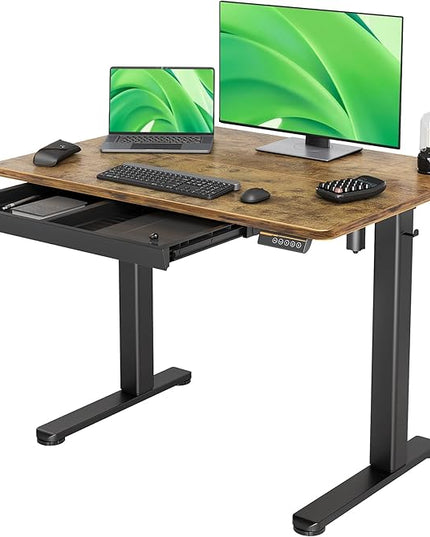 Claiks Standing Desk with Drawers, Electric Standing Desk Adjustable Height, Stand Up Desk Computer Workstation, 40 Inch, Rustic Brown
