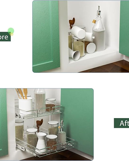 LOVMOR 2 Tier Individual Pull Out Cabinet Organizer 20" W x 21" D, Slide Out Kitchen Cabinet Storage Sliding Shelves