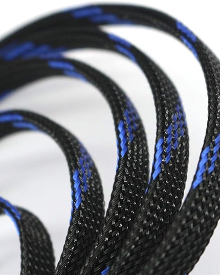 30ft PET Expandable Sleeving Wire Cable Sleeve (1/6", Steel Blue&Black)