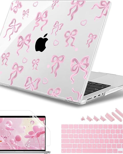 May Chen Case for MacBook Pro 14 inch, Models A2442 A2779 A2918 A2992 A3401 A3185 A3112 A3434, M1 M2 M3 M4 M5 Chip (2021-2025 Release), Plastic Hard Shell Case with Keyboard Cover, Heart Bow