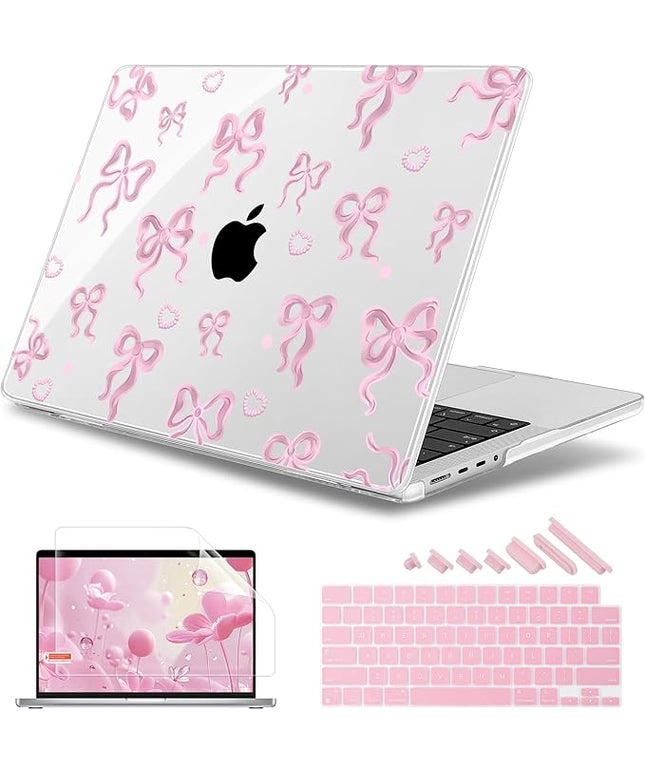 May Chen Case for MacBook Pro 14 inch, Models A2442 A2779 A2918 A2992 A3401 A3185 A3112 A3434, M1 M2 M3 M4 M5 Chip (2021-2025 Release), Plastic Hard Shell Case with Keyboard Cover, Heart Bow