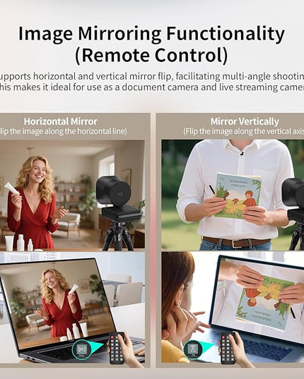 TOALLIN 4K Webcam with Ring Light, Remote Control, PDAF Auto-Focus, 1/2.5" Sensor & 12MP, Built-in Dual Mics, 5X Digital Zoom and Image Mirroring, Web Camera for Live-Streaming/Meeting/Video Calls