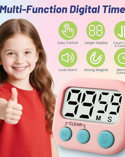 2 Pcs Digital Timer for Kids, Magnetic Countdown Kitchen Timer, Upgrade Loud Alarm Timers for Cooking, Kitchen, Exercise, Work, Study, Classroom, Outdoor Activities, Battery not Including
