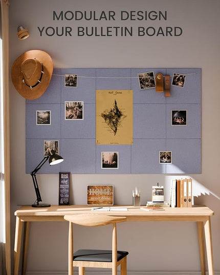 Fluxynara Large Felt Bulletin Board 36" x 24" Cork Board Alternative-6 Pack with 40 Safe Removable Adhesive Tabs, Cork Boards for Walls Cork Board for Home Office Classroom Pin Board - Soft Periwinkle