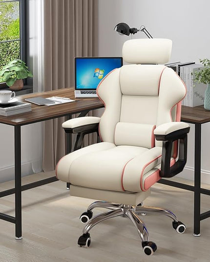 Executive Computer Chair Home Office Desk Chair,Adjustable Angle, Ergonomic Adjustable Height PU Leather Chairs with Cushions Armrest for Long Time Seating-High Office Chair with Footrest