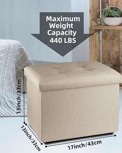 ALASDO Storage Ottoman Footrest Stool Small Ottoman with Storage Foldable Ottoman Foot Rest Footstool Bench for Living Room 17x13x13inches Beige