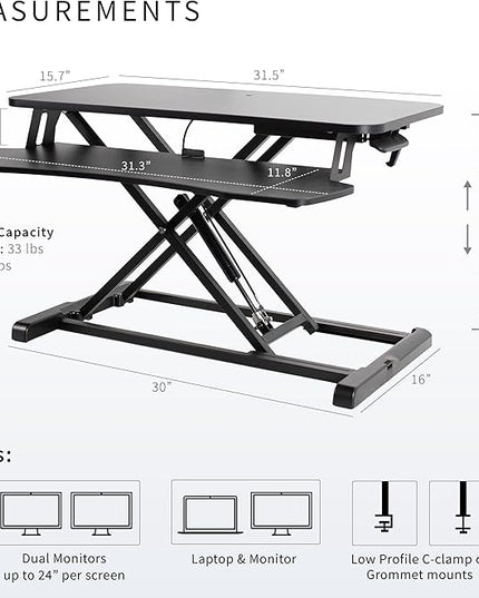 VIVO 32 inch Desk Converter, K Series, Height Adjustable Sit to Stand Riser, Dual Monitor and Laptop Workstation with Wide Keyboard Tray, Black, DESK-V000K
