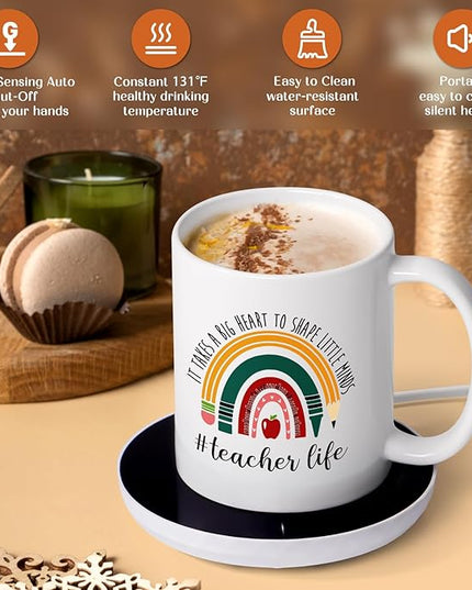 LiqCool Teacher Gifts for Women, Coffee Mug Warmer & It Takes a Big Heart Coffee Mug, Best Teacher Christmas Gifts, Teacher Appreciation Gifts for Daycare/Preschool/Retirement/End of Year(11 Oz)