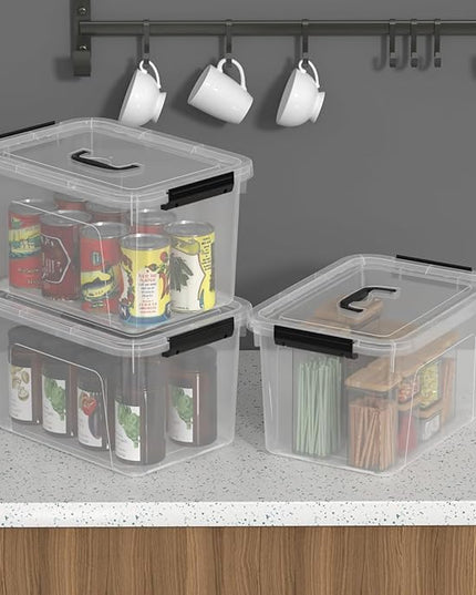 10 Liters Clear Plastic Storage Boxes with Lids, Small Containers Bins with Lids and Handles Set of 6