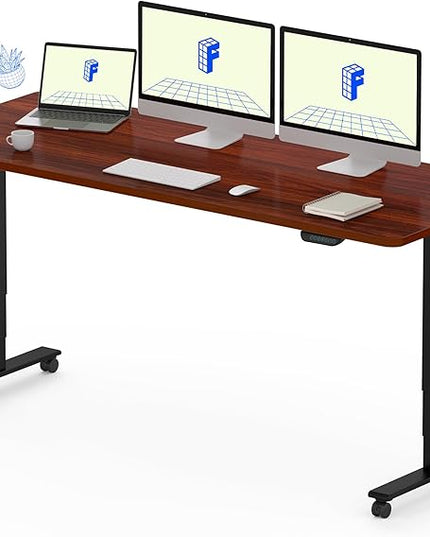 FLEXISPOT E6 MAX Dual Motor 60x24 Inch 3-Stage Heavy Duty Standing Desk, 330lbs Weight Capacity, Height Adjustable Desk w/Cable Management & Wheels (Seamless Mahogany Desktop + Black Frame)
