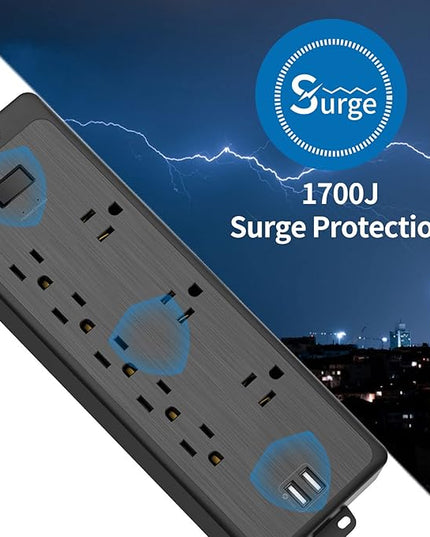 15 FT Long Extension Cord, NTONPOWER Power Strip Surge Protector with 8 Outlet(3 Widely Spaced) and 2 USB Ports, 1875W/15A, Wall Mount, Desktop Charging Station for Home, Office and Dorm Essential