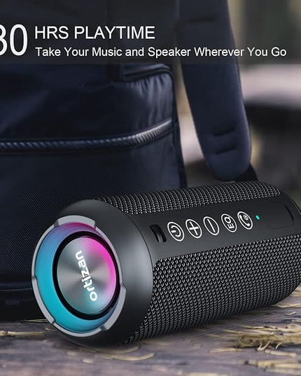 Ortizan Portable Bluetooth Speaker x Stocking Stuffers: IPX7 Waterproof, Wireless, Big Sound, Deep Bass, Dual Pairing, 30H Playtime, White Elephant Gift for Adults Men Women Teen Boys Girls (Black)